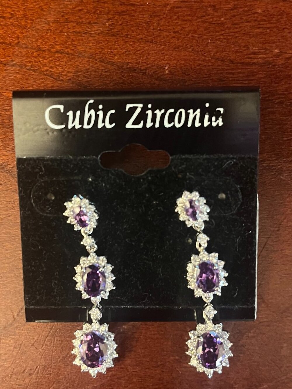 Amythest and Clear Cubic Zirconia Drop Earrings - NWT